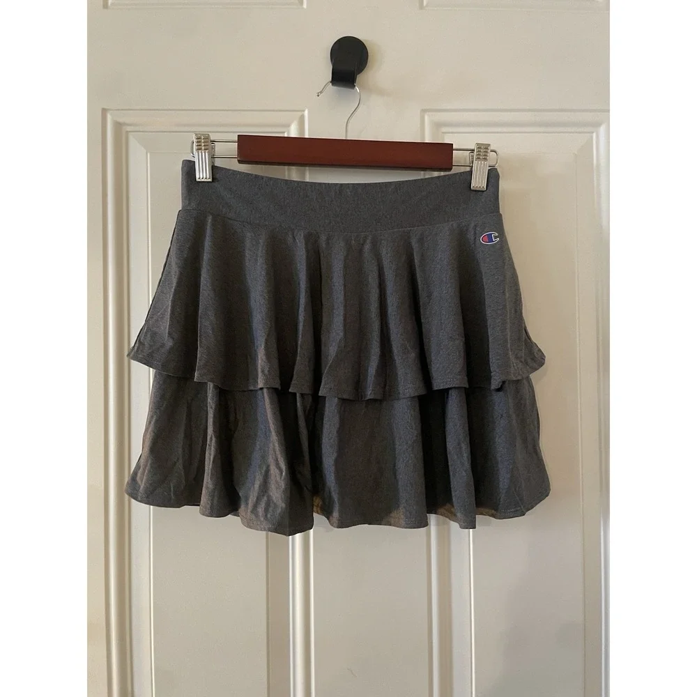 Champion Youth Girls 14/16 Skort Skirt Shorts Gray Athleticwear Tiered Ruffles